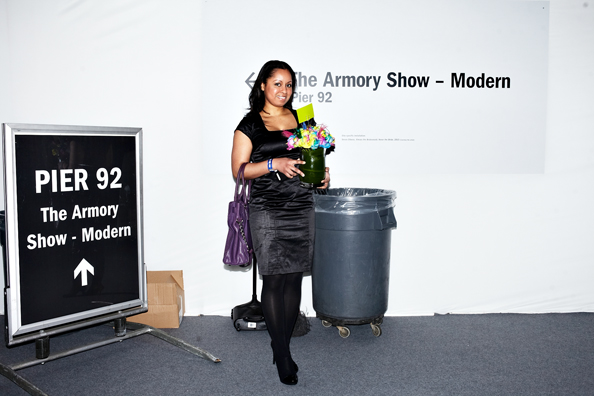 ALWAYS THE BRIDESMAID, NEVER THE BRIDE<br />
2013 Ongoing<br />
Photograph of Happening: Collectors “Taking Home” Replicated Wedding Table Centerpieces <br />
Variable Dimensions <br />