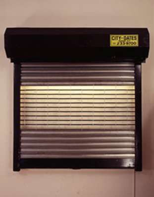 Security/Night<br />
1990<br />
Security Gate Installation Backlit with Incandescent Lights<br />
60”  x 65”  <br />