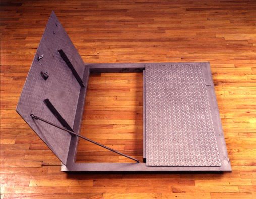 Trap Door (Open)<br />
1991<br />
Floor Gate Installation Replicating Peter Blum Gallery Floor Gate<br />
52”  x 46”  <br />