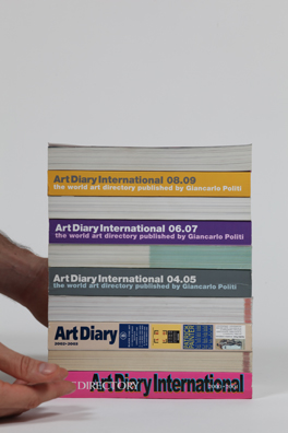 “MANIFEST DESTINY”: THE TWO THOUSANDS<br />
One Decade of the Flash Art International Art Diary stacked in a Manner Replicating Carl Andre’s “Manifest Destiny”<br />
Variable Dimensions