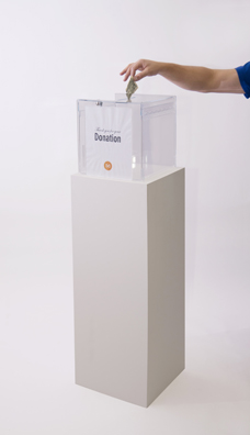 “PAY WHAT YOU WISH BUT YOU MUST PAY SOMETHING”<br />
2013 Ongoing<br />
Floor: One of 18 Functioning American Art Museum Donation Boxes replicated and Displayed at an Art Fair in Various Positions throughout the Fair<br />
Bronx Museum of the Arts<br />
Variable Dimensions<br />
