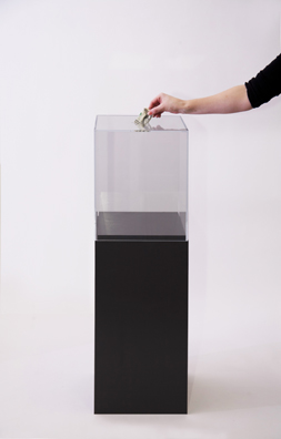 “PAY WHAT YOU WISH BUT YOU MUST PAY SOMETHING”<br />
2013 Ongoing<br />
Floor: One of 18 Functioning American Art Museum Donation Boxes replicated and Displayed at an Art Fair in Various Positions throughout the Fair<br />
Clyfford Still Museum<br />
Variable Dimensions<br />