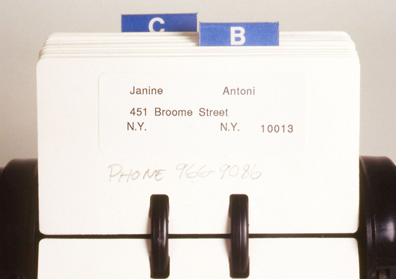 DO I KNOW YOU? <br/>
1991 Ongoing Series <br/>
Detail: Personal Rolodex from 1991, the Year the Artist First Began Collecting Personal Contacts/Business Cards, Rolodexes for each, and a Blank Rolodex for Future Contacts <br/>
6” x 7” Each <br/>