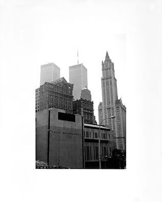 HERE IS NEW YORK: World Trade Center/Woolworth High Noon<br />
1988<br />
8 x 10 in <br />