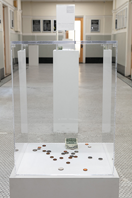 PAY WHAT YOU WISH BUT YOU MUST PAY SOMETHING<br />
2013 Ongoing<br />Installation Replicating 18 American Art Museum Donation Boxes<br />
Variable Dimensions<br />