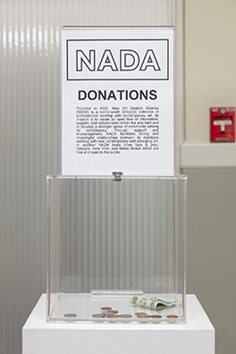 PAY WHAT YOU WISH BUT YOU MUST PAY SOMETHING<br />
2013 Ongoing<br />Installation Replicating 18 American Art Museum Donation Boxes<br />
Variable Dimensions<br />