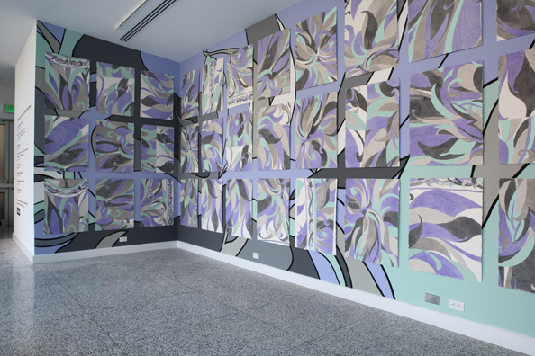 MARILYN MONROE WANTED TO BE BURIED IN PUCCI <br />
2008 Ongoing <br />
Patterned Walls: 36 (The Age of Monroe when She Died) Watercolors of a Pucci<br /> Dress Installed on a Wall Mural of the Same Pattern<br />
24” x 36” Each<br />
Edition: 2, 1 AP<br />