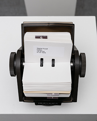 DO I KNOW YOU?<br />
1991 Ongoing Series<br />Personal, Business, and Blank Rolodexes from 1991, the Year the Artist First Began Collecting Personal Contacts/Business Cards, Rolodexes for each, and Blank Rolodexes for Future Contacts<br />
6 x 7 inches each