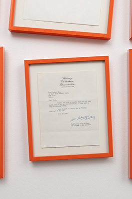 WARHOL LONDON ROLODEX<br />
Year Unknown<br />14 Framed Andy Warhol Letters from Database of London, Gifted to Artist by Simon Henwood, Regifted to Géraldine Postel<br />
Variable Dimensions
