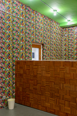 LSD WALLPAPER<br />
2019<br />Wallpaper Reproduced for Exhibition from the Powder Room of the Artist’s Mother, Lucy Sharp Dikeou, Designer Unknown, Design Estimated Era from the Late ‘60s<br />
Variable Dimensions