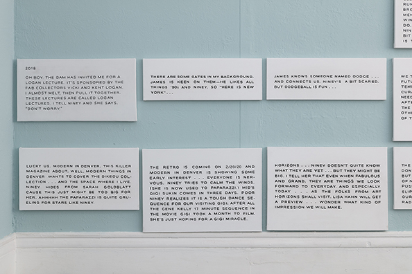 NINEY: THE NINEY TIMELINE<br />
2007 Ongoing<br />A Series of Sign Paintings Commissioned by the Artist to Record the Life and Times of Niney, Acrylic on Canvas <br />
Canvas Dimensions Vary Between 8 x 23, 12 x 23, 16 x 23,
20 x 23, and 24 x 23 inches