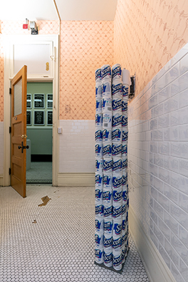 ENTERTAINING IS FUN—DOROTHY DRAPER<br />
2008 Ongoing<br />
156 Scott Toilet Paper Rolls, Unrolled to a Diameter of 2.83”, Placed in a Grid of 12 that Fills an 8 1⁄2 x 11 (A4) Base, and Stacked to Attain the Height of the Artist.<br />
8 1/2 x 11 x 62 inches 