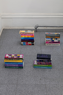 MANIFEST DESTINY: THE NINETIES and MANIFEST DESTINY: 1 111 THE TWO THOUSANDS<br />
1991 ongoing<br />
One Decade of the Flash Art International Art Diary stacked in a Manner 1 Replicating Carl Andre’s Manifest Destiny<br />
Variable Dimensions