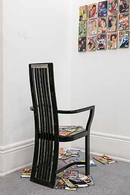MY FIRST BACHELORETTE PAD<br />
1999 ongoing<br />
One of Set of ‘80s Style Memphis Chairs. Second Chair in Set Has Been Donated by Artist to PS1 as Part of Artist’s Studio Chair Program<br />
42 x 19 x 18 inches
