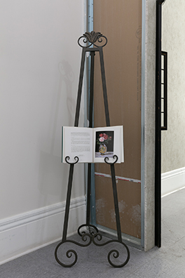 ALL APOLOGIES<br />
2011 Ongoing<br />
Vintage Easel Displaying the Book, The Last Flowers of Manet, the Inspiration for the Exhibition, Please<br />
Variable Dimensions