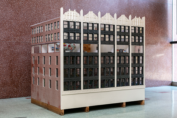 TINY TOWN: THE COLORADO BUILDING<br />
2017<br />
Installation Replicating The Colorado Building, Featuring Miniaturized Replicas of Select Dikeou Collection Artworks<br />
Variable Dimensions