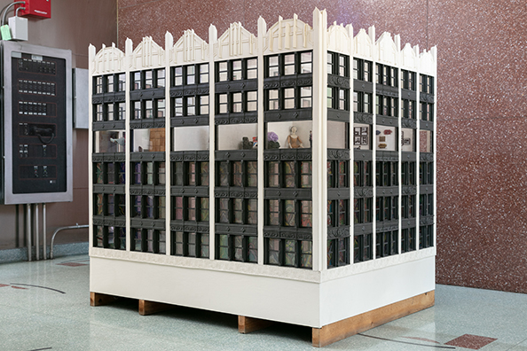 TINY TOWN: THE COLORADO BUILDING<br />
2017<br />
Installation Replicating The Colorado Building, Featuring Miniaturized Replicas of Select Dikeou Collection Artworks<br />
Variable Dimensions