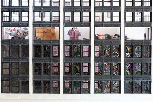 TINY TOWN: THE COLORADO BUILDING<br />
2017<br />
Installation Replicating The Colorado Building, Featuring Miniaturized Replicas of Select Dikeou Collection Artworks<br />
Variable Dimensions