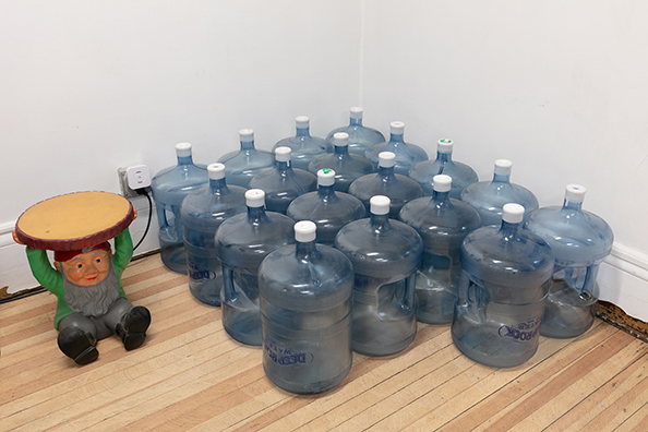 WATER, WATER, EVERYWHERE, NOR ANY DROP TO DRINK” – SAMUEL TAYLOR COLERIDGE, “RIME OF THE ANCIENT MARINER<br />
1994 Ongoing<br />
Functioning Water Cooler Installed in Gallery, Available for Viewers to Drink Water throughout the Duration of the Exhibition<br />
Variable Dimensions