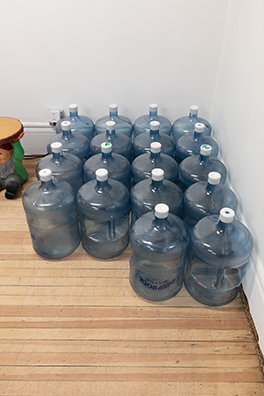 WATER, WATER, EVERYWHERE, NOR ANY DROP TO DRINK” – SAMUEL TAYLOR COLERIDGE, “RIME OF THE ANCIENT MARINER<br />
1994 Ongoing<br />
Functioning Water Cooler Installed in Gallery, Available for Viewers to Drink Water throughout the Duration of the Exhibition<br />
Variable Dimensions