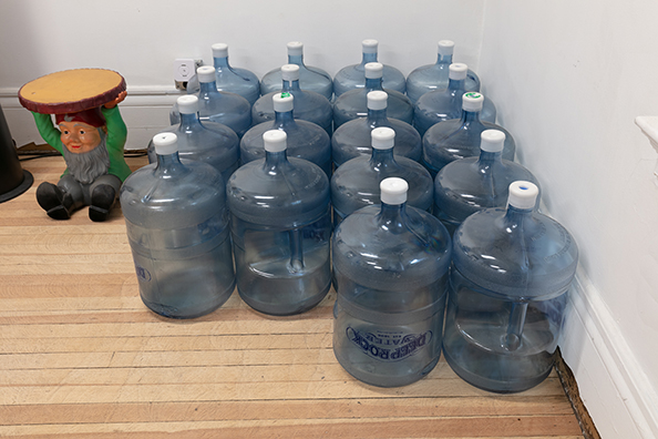 WATER, WATER, EVERYWHERE, NOR ANY DROP TO DRINK” – SAMUEL TAYLOR COLERIDGE, “RIME OF THE ANCIENT MARINER<br />
1994 Ongoing<br />
Functioning Water Cooler Installed in Gallery, Available for Viewers to Drink Water throughout the Duration of the Exhibition<br />
Variable Dimensions