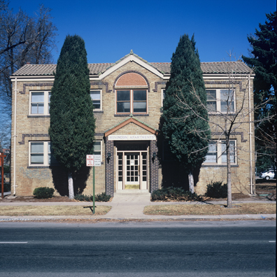 DISPLACED DENVER: THE HONIMOON<br/>
2000 Ongoing <br/>
Cibachrome Print <br/>
Series of Denver Apartment Buildings Named After Famous Politicians, Artists, Landmarks, Neighborhoods, Beaches, Styles, Museums, Islands, Cocktails, Clothing, Pirates, Warriors, Automobiles, Restaurants, Race Tracks, Festivals, Writers, Cities, Explorers, Teams, Palaces, Stores, Poets, Song Writers, Hotels, Magazines, Fictional Places, Architectural Elements, Holidays, Etc <br/ >