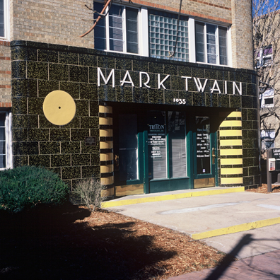 DISPLACED DENVER: THE MARK TWAIN<br/>
2000 Ongoing <br/>
Cibachrome Print <br/>
Series of Denver Apartment Buildings Named After Famous Politicians, Artists, Landmarks, Neighborhoods, Beaches, Styles, Museums, Islands, Cocktails, Clothing, Pirates, Warriors, Automobiles, Restaurants, Race Tracks, Festivals, Writers, Cities, Explorers, Teams, Palaces, Stores, Poets, Song Writers, Hotels, Magazines, Fictional Places, Architectural Elements, Holidays, Etc <br/ >