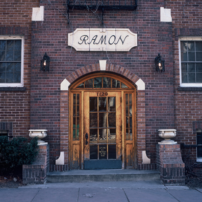 DISPLACED DENVER: THE RAMON<br/>
2000 Ongoing <br/>
Cibachrome Print <br/>
Series of Denver Apartment Buildings Named After Famous Politicians, Artists, Landmarks, Neighborhoods, Beaches, Styles, Museums, Islands, Cocktails, Clothing, Pirates, Warriors, Automobiles, Restaurants, Race Tracks, Festivals, Writers, Cities, Explorers, Teams, Palaces, Stores, Poets, Song Writers, Hotels, Magazines, Fictional Places, Architectural Elements, Holidays, Etc <br/ >