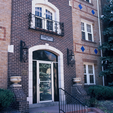 DISPLACED DENVER: THE ROBERT FROST<br/>
2000 Ongoing <br/>
Cibachrome Print <br/>
Series of Denver Apartment Buildings Named After Famous Politicians, Artists, Landmarks, Neighborhoods, Beaches, Styles, Museums, Islands, Cocktails, Clothing, Pirates, Warriors, Automobiles, Restaurants, Race Tracks, Festivals, Writers, Cities, Explorers, Teams, Palaces, Stores, Poets, Song Writers, Hotels, Magazines, Fictional Places, Architectural Elements, Holidays, Etc <br/ >