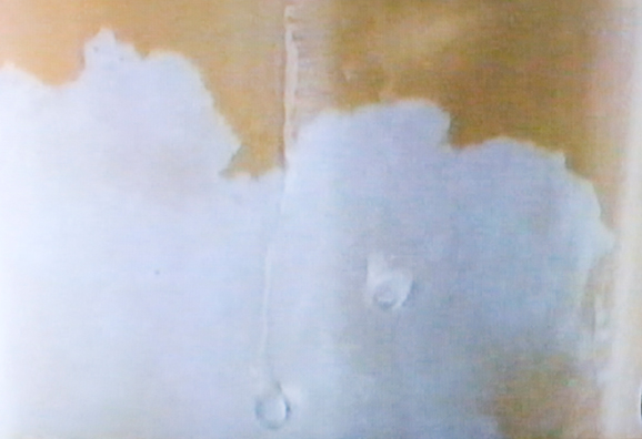 “LA CONDITION HUMAINE” (00:51) <br/>
1995 <br/>
Video and Monitor <br/>
Video Still: Close Up of the Clouds on an Arby's Fast Food Drink Cup as the Condensation Drips<br/>
Variable Dimensions <br/>