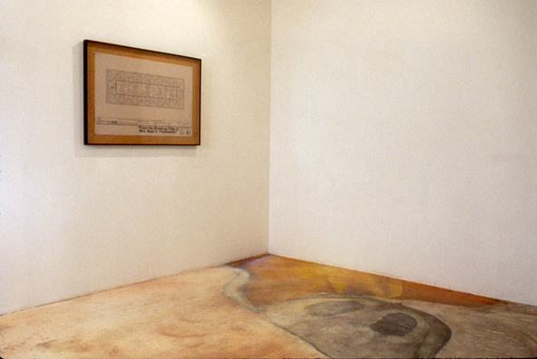 <i>FROM THE MIXED-UP FILES OF MRS BASIL E FRANKWEILER</i> <br />
1997 Ongoing <br />
Floor: Chalk Drawing on Top of Gallery Floor Replicating of a Section of Michelangelo's Sistine Chapel Enlarged 7 Times, Left for the Viewers to Destroy with Their Footprints <br />
Wall: Black and White Architectural Drawing Superimposing the Sistine Chapel Ceiling with the Gallery Footprint, and Plotting in Color, the Exact Portion of the Sistine Chapel that Is Replicated in the Floor Drawing <br />
Variable Dimensions <br />