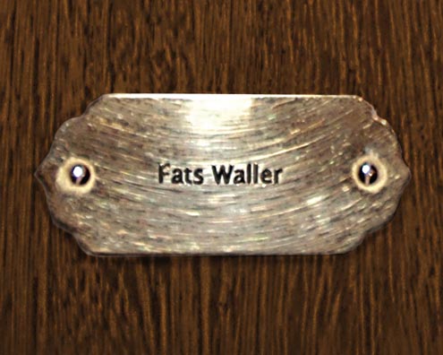 “MAMAS DON'T LET YOUR BABIES GROW UP TO BE COWBOYS”<br/>
Fats Waller<br/>
2009 ongoing <br/>
C-Print of a Name Plate Reserving a Hotel Room in Perpetuity for the Piano Jazz Legend, Fats Waller<br/>
Mounted on Wood with Non-Glare Plexiglas Surface<br/>
7 3/4” x 9 3/4” x 3/4” <br/>