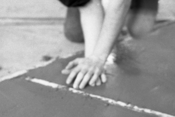 NORMA TALMADGE'S CHINESE THEATER: THE EUROPEAN LEG; KOLN<br />
1992 Ongoing<br />
Happening: Viewer's Immortalizing Themselves by Making Imprints in Fresh Cement in Homage to the Forgotten Silent Diva, Norma Talmadge, the Accidental Auteur of the Canonical Practice<br />
Photograph of Happening Displayed in Collector's Edition Photograph Book: “The Doctor's Secret” (1913)<br />
4” x 6”<br />