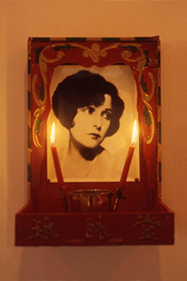 NORMA TALMADGE'S CHINESE THEATER: LA<br />
1992 Ongoing<br />
Detail: Chinese Altar, Publicity Photograph of Norma Talmadge, Candles<br />
16” x 24” Each<br />