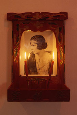 NORMA TALMADGE'S CHINESE THEATER: LA<br />
1992 Ongoing<br />
Detail: Chinese Altar, Publicity Photograph of Norma Talmadge, Candles<br />
16” x 24” Each<br />