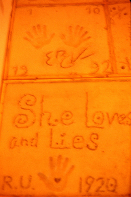 NORMA TALMADGE'S CHINESE THEATER: LA<br />
1992 Ongoing<br />
Detail: Individual LA Cement Imprint<br />
“She Loves and She Lies” (1920)<br />
Variable Dimensions<br />