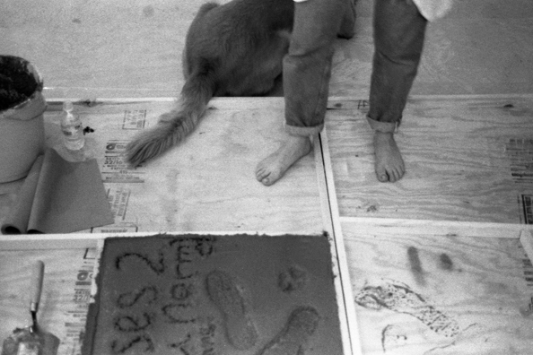 NORMA TALMADGE'S CHINESE THEATER: LA<br />
1992 Ongoing<br />
Happening: Viewers Immortalizing Themselves by Making Imprints in Fresh Cement in Homage to Forgotten Silent Diva, Norma Talmadge, the Accidental Auteur of the Canonical Practice<br />
Photograph of Happening Displayed in Collector's Edition Photograph Book: Christine Nichols and Daisy, “Under the Daisies” (1913)<br />
4” x 6”<br />