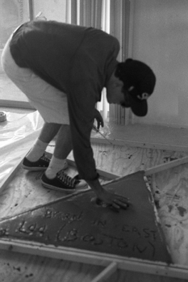 NORMA TALMADGE'S CHINESE THEATER: LA<br />
1992 Ongoing<br />
Happening: Viewers Immortalizing Themselves by Making Imprints in Fresh Cement in Homage to Forgotten Silent Diva, Norma Talmadge, the Accidental Auteur of the Canonical Practice<br />
Photograph of Happening Displayed in Collector's Edition Photograph Book: Leo Chaltiel, “The Moth” (1917)<br />
4” x 6”<br />
