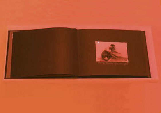 NORMA TALMADGE'S CHINESE THEATER: THE OFF BROADWAY REVIEW; NY<br />
1992 Ongoing<br />
Detail: LA Tableau<br />
Collector's Edition Photograph Book Displaying Happening in which Viewers Make Cement Imprints; “The Midget's Revenge”, (1913)<br />