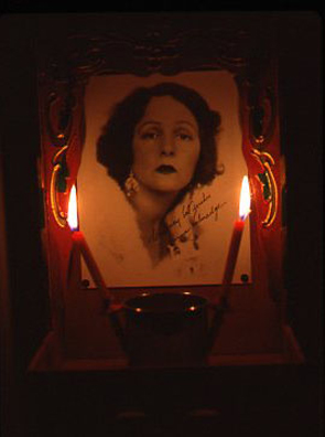 NORMA TALMADGE'S CHINESE THEATER: THE OFF BROADWAY REVIEW; NY<br />
1992 Ongoing<br />
Detail: Chinese Altar, Publicity Photo of Norma Talmadge, Candles<br />
16” x 24” Each<br />