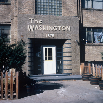 DISPLACED DENVER: THE WASHINGTON <br/>
2000 Ongoing <br/>
Cibachrome Print <br/>
Series of Denver Apartment Buildings Named After Famous Politicians, Artists, Landmarks, Neighborhoods, Beaches, Styles, Museums, Islands, Cocktails, Clothing, Pirates, Warriors, Automobiles, Restaurants, Race Tracks, Festivals, Writers, Cities, Explorers, Teams, Palaces, Stores, Poets, Song Writers, Hotels, Magazines, Fictional Places, Architectural Elements, Holidays, Etc <br/ >