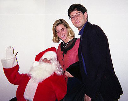 “YOU BETTER WATCH OUT”<br />
1991 Ongoing<br />
Happening: Professional Santa Claus Asking Viewers‚ “If They Have Been Bad or Good”‚ and Delighting in Milk and Cookies Left by the Artist for Santa to Devour<br />
Photograph of Happening: Rehearsing for the Family Christmas Card Photo<br />