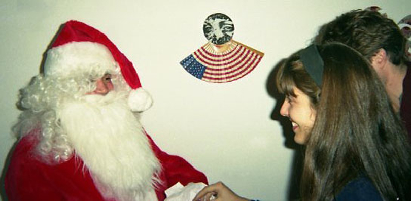 “YOU BETTER WATCH OUT”<br />
1991 Ongoing<br />
Happening: Professional Santa Claus Asking Viewers‚ “If They Have Been Bad or Good”‚ and Delighting in Milk and Cookies Left by the Artist for Santa to Devour<br />
Photograph of Happening: No Sugar Plums Here‚ Karin Davie Has Visions of Ribbon Candy Dancing in Her Head<br />