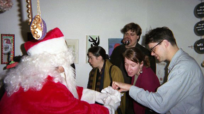“YOU BETTER WATCH OUT”<br />
1991 Ongoing<br />
Happening: Professional Santa Claus Asking Viewers‚ “If They Have Been Bad or Good”‚ and Delighting in Milk and Cookies Left by the Artist for Santa to Devour<br />
Photograph of Happening: Suddenly Alarmed that the Exhibition “Ho Hum All Ye Faithful” is Over‚ Santa Breaks into the Ramones: “Twenty-Twenty-Twenty Four Hours Ago I Want to Be Sedated‚ Nothing to Do and Nowhere to Go‚ O-Oh‚ I Want to Be Sedated”<br />