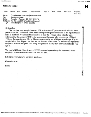 NINEY: CARBON DATING<br />
2007 <br />
1 of 4 Documents Citing the Carbon Dating Process Performed on Niney: Mounted on Sintra with Non-Glare Plexiglas Surface<br />
8 1/2” x 11” <br />