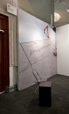 RAUSHENBERG RE-INSCRIBED<br />
2011 ongoing<br />
Photographic Wall Mural of Replaced Cement Patch in Front of Robert
Rauschenberg's former Home/Studio that Was Once Inscribed with a Copy of
Rauschenberg's Signature, with Signature Digitally Re-Inscribed<br />
Variable Dimensions<br />
Edition: 2, 1 AP<br />