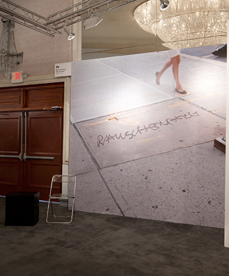 RAUSHENBERG RE-INSCRIBED<br />
2011 ongoing<br />
Photographic Wall Mural of Replaced Cement Patch in Front of Robert
Rauschenberg's former Home/Studio that Was Once Inscribed with a Copy of
Rauschenberg's Signature, with Signature Digitally Re-Inscribed<br />
Variable Dimensions<br />
Edition: 2, 1 AP<br />